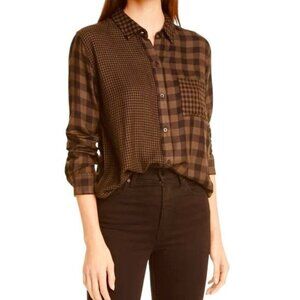 beachlunchlounge Mixed-scale gingham plaid patterns billowy long sleeve shirt